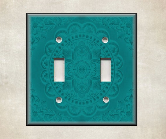 Metal Light Switch Plate Cover Mosaic Tile Swirl Teal Home Decor Mosaic Decor 