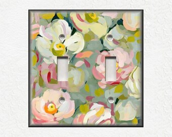 Cottage Decor Painted Modern Floral Print Design Metal Light Switch Covers And Outlet Covers - Pink And Green Home Decor - Luna Gallery