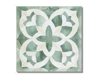 Green Patterned Ceramic Tile - Green Kitchen Backsplash - Unique Ceramic Tiles - Green Bathroom Tile - Unique Tile Green Fireplace Tile