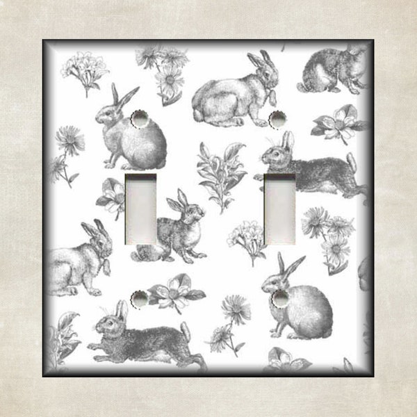 Bunny Rabbits Grey And White Decorative Switch Plates And Outlet Covers - Metal Light Switch Plate Cover - Free Shipping Luna Gallery