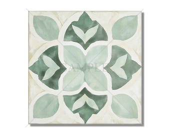 Green Patterned Ceramic Tile - Green Kitchen Backsplash - Unique Ceramic Tiles - Green Bathroom Tile - Unique Tile Green Fireplace Tile