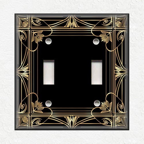 Black Gold Vintage Art Deco Design Metal Light Switch Plate Covers And Outlet Covers - Antique Design Decor - Art Deco Home Decor