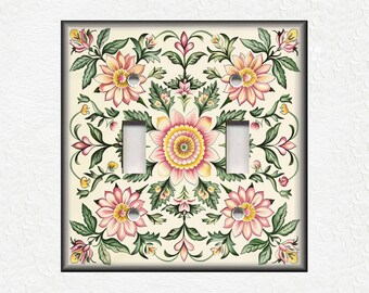 Pink Yellow Green Floral Design Metal Light Switch Plate Covers Botanical Switch Plates And Outlet Covers - Decorative Floral Switch Covers