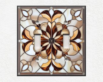 Beige Brown Stained Glass Design Home Decor Metal Light Switch Plate Covers Decorative Art Light Switch Plates Outlet Covers Home Decor