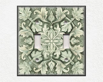 Green Sage Antique Medallion Switch Plate Covers And Outlet Covers - Unique Green Switch Plate Covers And Outlet Covers - Green Wall Plates