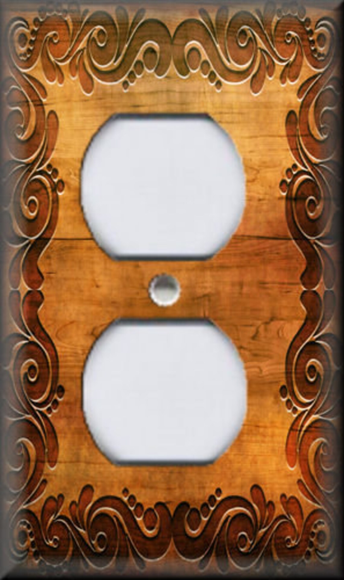 Metal Light Switch Plate Cover Rustic Swirl Framed Wood Etsy