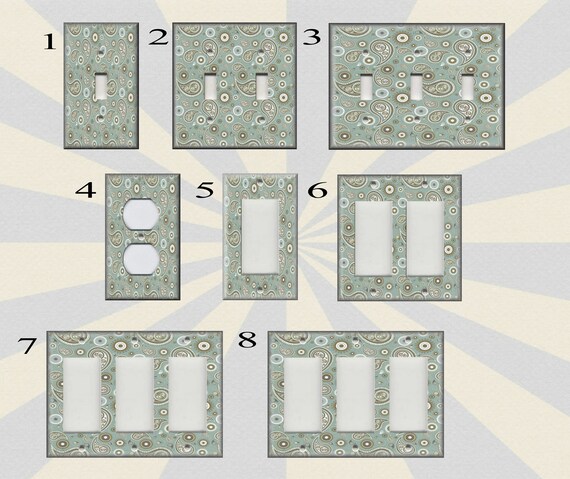 Boho Home Decor Light Switch Plate Cover Paisley Pattern Sage Grey 