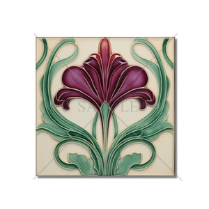 Vintage Art Nouveau Design Ceramic Tile Purple And Green Tile - Bathroom Tile - Antique Reproduction Tile Backsplash Tile Fireplace Tile