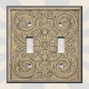 French Pattern Design Tan Home Decor - Metal Light Switch Plate Cover - French Home Decor - Wallplates Outlets Rocker - Free Shipping