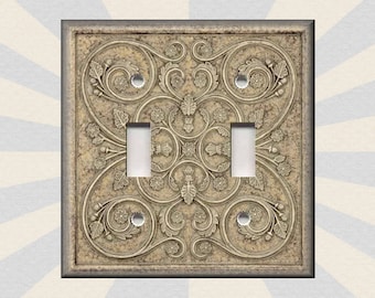 French Pattern Design Tan Home Decor - Metal Light Switch Plate Cover - French Home Decor - Wallplates Outlets Rocker - Free Shipping