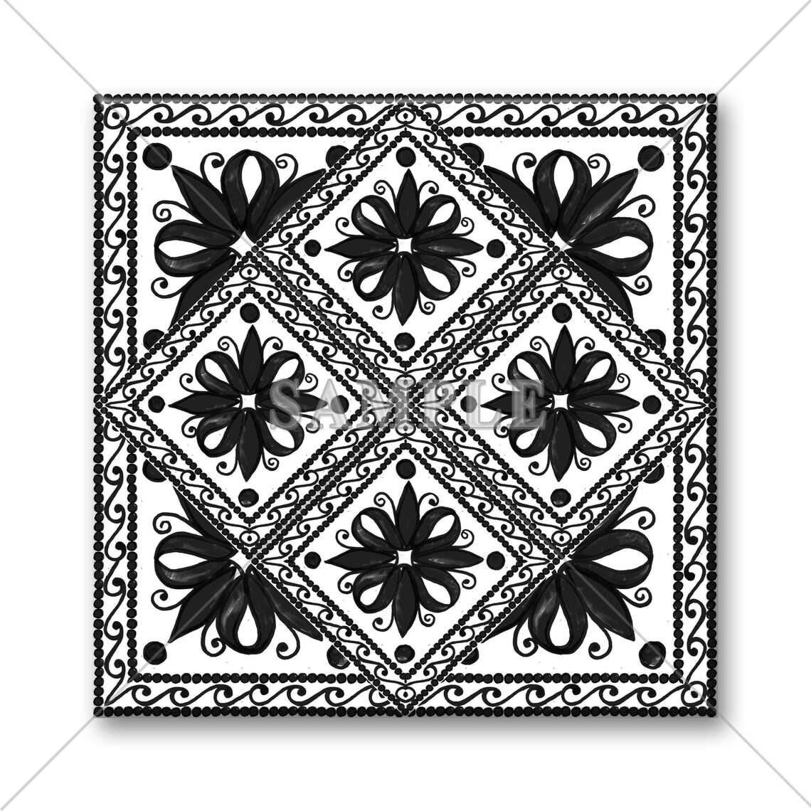 Unique Ceramic Accent Tile Patterned Tile Black White Design Etsy