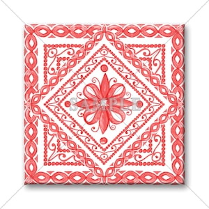 Red And White Ceramic Tile - Decorative Tile Red Design Backsplash Tile Kitchen Tile Bathroom Tile - Patterned Ceramic Tile