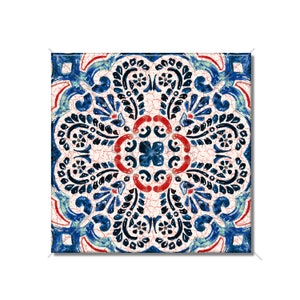 Blue And Red Patterned Ceramic Tile - Multi Colored Vintage Design Ceramic Kitchen Backsplash Tile - Ceramic Bathroom Wall Tiles