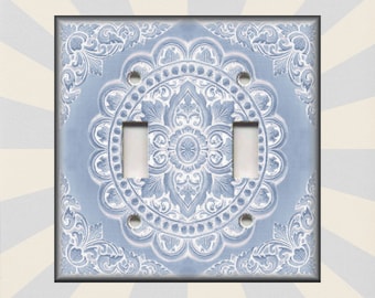Antique Tile Design Blue And White Home Decor - Metal Light Switch Plate Cover - Switch Plates Outlet Covers Triples - Free Shipping