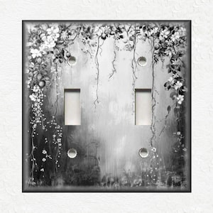 Secret Garden Flower Vines Grey Black Switch Plate Covers - Decorative Matching Light Switch Plate Covers And Outlet Covers - Home Decor