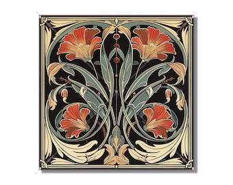 Art Nouveau Ceramic Tile Red Kitchen Backsplash Tile Moody Bathroom Tile Antique Design Tile Fireplace Tiles - Accent Tile Home Decor