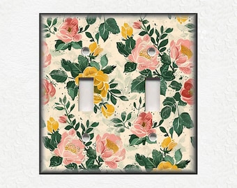 Pink Yellow Green Floral Design Metal Light Switch Plate Covers Botanical Switch Plates And Outlet Covers - Decorative Floral Switch Covers