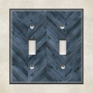 Rustic Chevron Wood Design Blue Grey Home Decor - Metal Light Switch Plate Covers - Switch Plates And Outlet Covers Rockers - Free Shipping