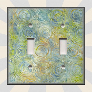 Abstract Art Batik Circles Design Green Decor - Metal Light Switch Plate Cover - Wallplates Outlets Rocker Double Triple - Free Shipping