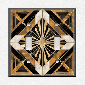 Black And Gold Art Deco Design Metal Light Switch Covers And Outlet Covers - Decorative Wallplates - Black Gold Art Deco Home Decor