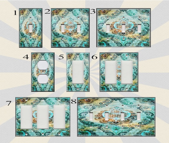 Boho Gypsy Damask Decor Vintage Turquoise Blue Metal Light Switch Plate Cover