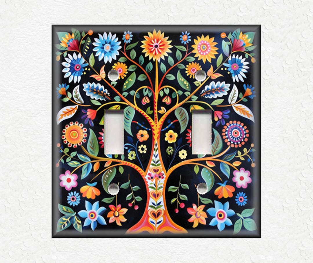 Folk Art Tree Design Metal Light Switch Plate Covers and Outlet Covers ...