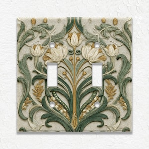 Vintage Green Art Nouveau Design Metal Light Switch Covers & Outlet Covers, Wall Plates, Receptacle Covers, Duplex Covers, Faceplates