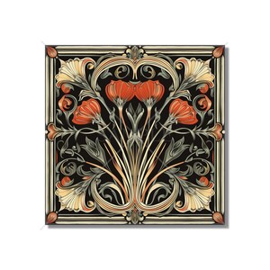 Art Nouveau Ceramic Tile Red Kitchen Backsplash Tile Moody Bathroom Tile Antique Design Tile Fireplace Tiles - Accent Tile Free Shipping