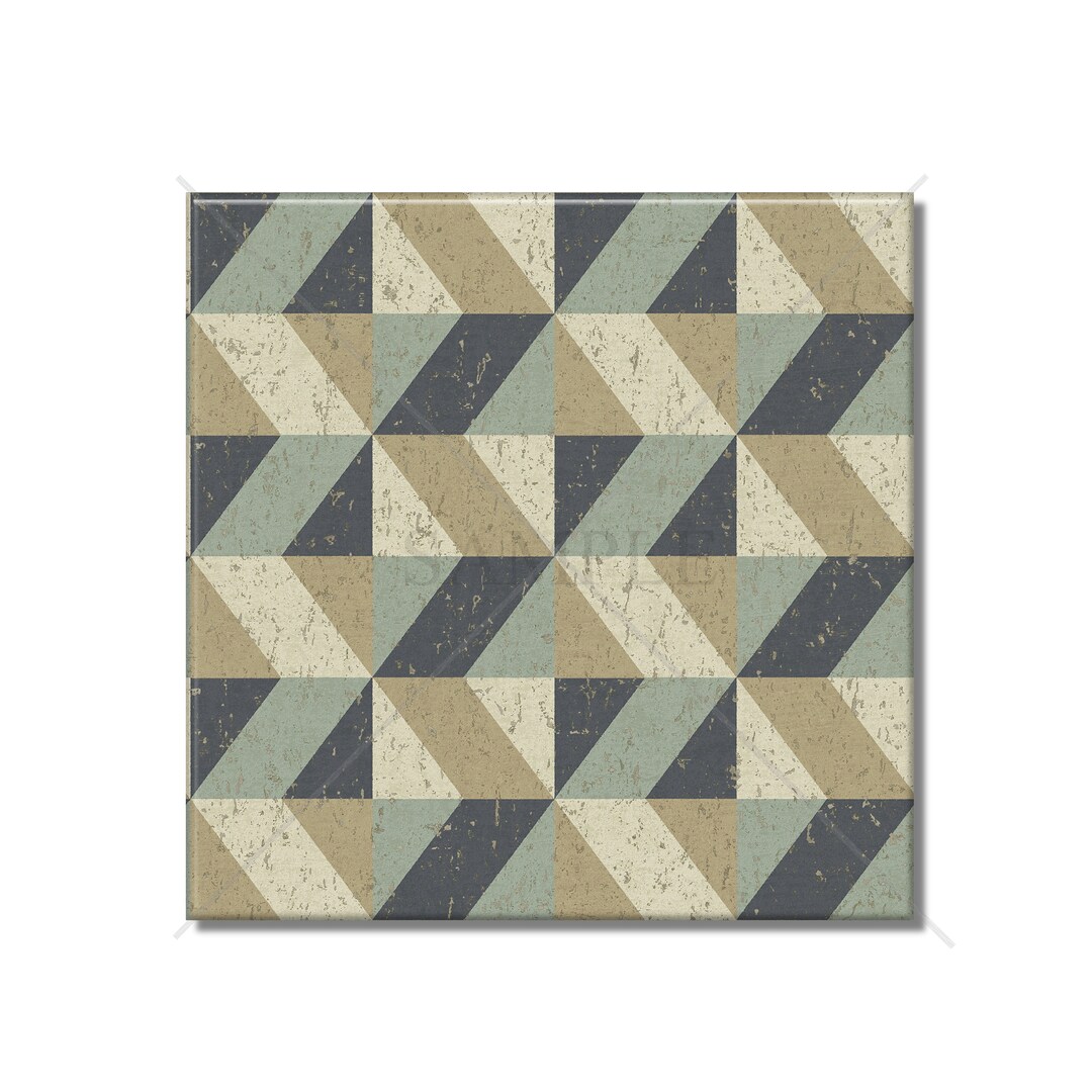 Geometric Ceramic Tile Tan Grey and Green Bathroom Wall Tile Decorative