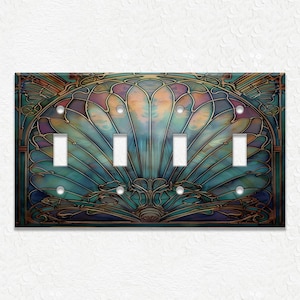 Antique Shell Design Vintage Art Nouveau Design Metal Light Switch Plate Covers And Outlet Covers - Home Decor - Art Nouveau Home Decor Quadruple Toggle