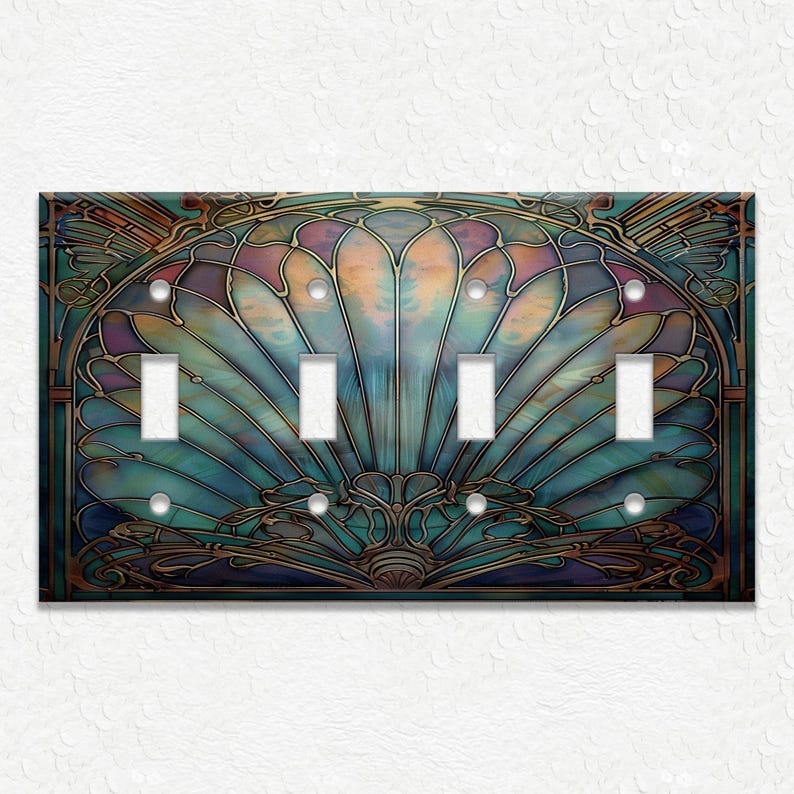 Antique Shell Design Vintage Art Nouveau Design Metal Light Switch Plate Covers And Outlet Covers - Home Decor - Art Nouveau Home Decor Quadruple Toggle