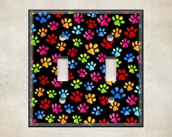 Colorful Dog Paw Prints Design Decor - Metal Light Switch Cover - Switch Plate Covers And Outlet Covers - Luna Gallery Designs Free Shipping