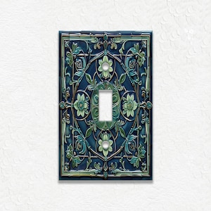 Blue And Green Vintage Art Nouveau Design Metal Light Switch Plate Covers And Outlet Covers - Antique Design Decor - Art Nouveau Home Decor Single Toggle