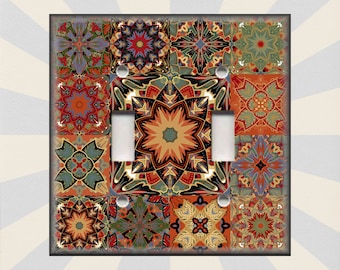 Moroccan Patchwork - Boho Decor - Metal Light Switch Cover - Mixed Spice Colors Switch Plates And Outlet Covers Triple Toggle Home Decor