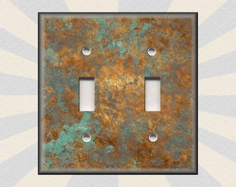 Metal Light Switch Cover - Image Of Aged Copper - Patina Design - Home Decor Rustic Decor - Wallplates Outlets Rocker - Free Shipping