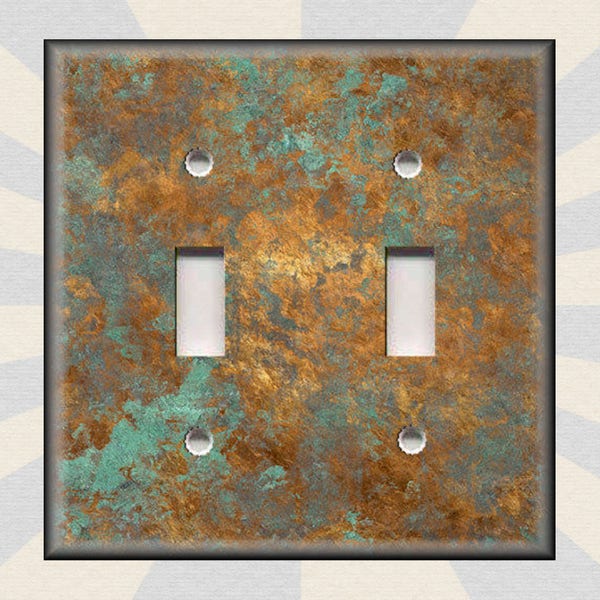 Metal Light Switch Plate Cover - Image Of Aged Copper - Patina Design - Home Decor Rustic Decor - Wallplates Outlets Rocker - Free Shipping