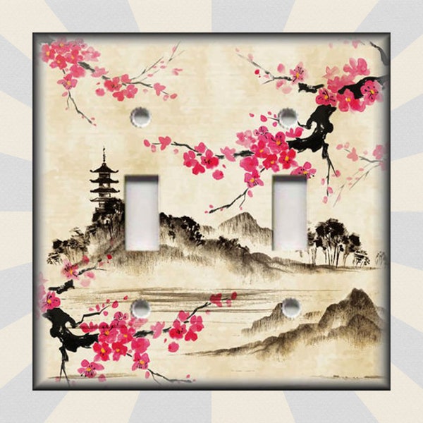 Asian Art Mountains And Cherry Blossoms Traditional Asian Decor - Metal Light Switch Plate Cover - Switch Plates Outlet Covers Free Shipping