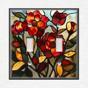 Red Stained Glass Floral Design Metal Switch Plate Covers And Outlet Covers - Unique Light Switch Plate Covers Outlet Covers - Wall Plates