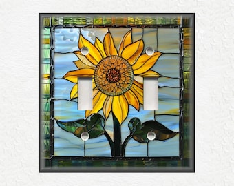 Beautiful Sunflower Stained Glass Design Home Decor Sunflower Decor - Metal Light Switch Plate Cover - Flower Switch Plates Outlet Covers