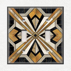 Black And Gold Art Deco Design Metal Light Switch Covers And Outlet Covers - Decorative Wallplates - Black Gold Art Deco Home Decor