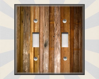 Rustic Home Decor Reclaimed Wood Design Brown Aged - Metal Light Switch Cover - Switch Plates And Outlet Covers Triples - Free Shipping