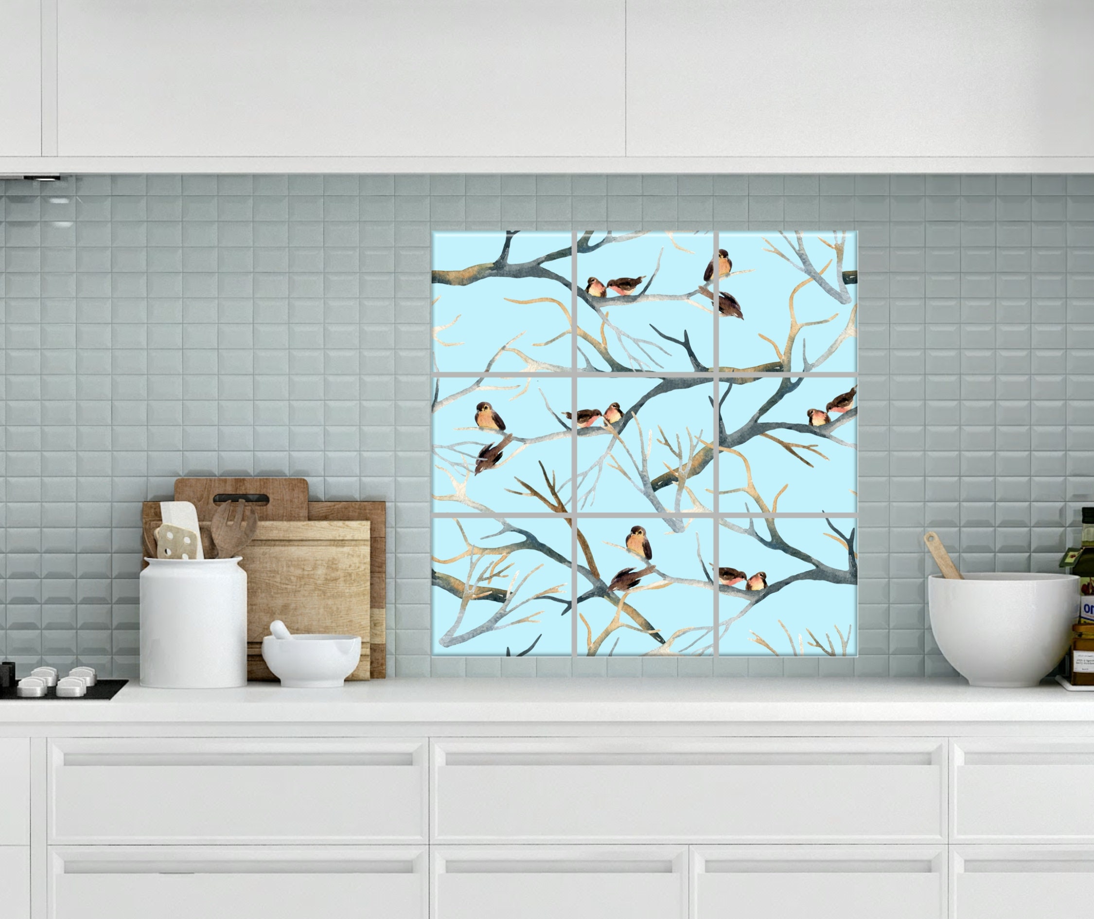 STILL LIFE WITH BIRD flowers Tile Mural Bathroom Wall Backsplash Marble Ceramic 