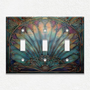 Antique Shell Design Vintage Art Nouveau Design Metal Light Switch Plate Covers And Outlet Covers - Home Decor - Art Nouveau Home Decor Triple Toggle
