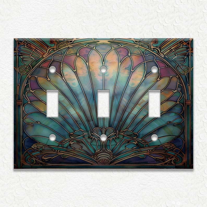 Antique Shell Design Vintage Art Nouveau Design Metal Light Switch Plate Covers And Outlet Covers - Home Decor - Art Nouveau Home Decor Triple Toggle