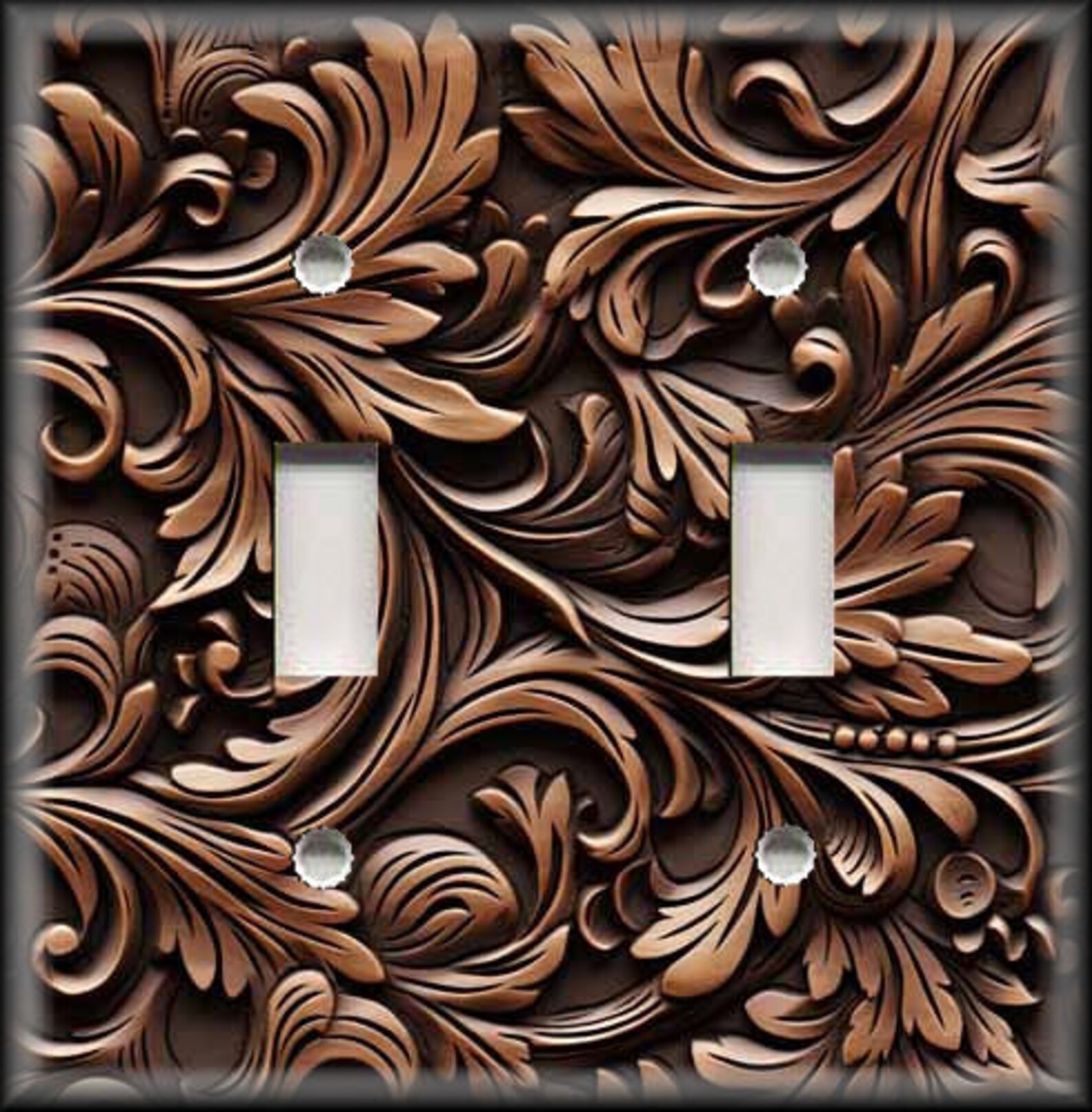 Carved Wood Design Metal Switch Plate and Outlet Covers - Unique