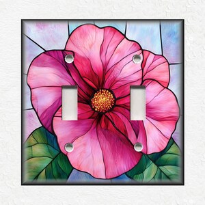 Stained Glass Flower Design Home Decor Pink Flower Metal Light Switch Plate Cover - Decorative Art Switch Plates Outlet Covers Free Shipping