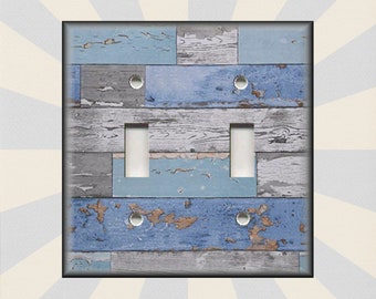 Blue Grey Beach Aged Wood Design Beach House Decor - Metal Beach Light Switch Plates And Outlet Covers - Free Shipping Luna Gallery Designs