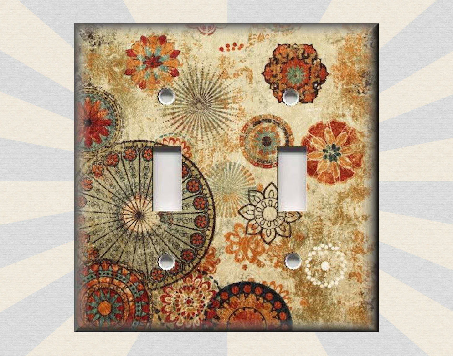 Metal Light Switch Plate Cover Tan Copper Rust Medallions Home Decor 