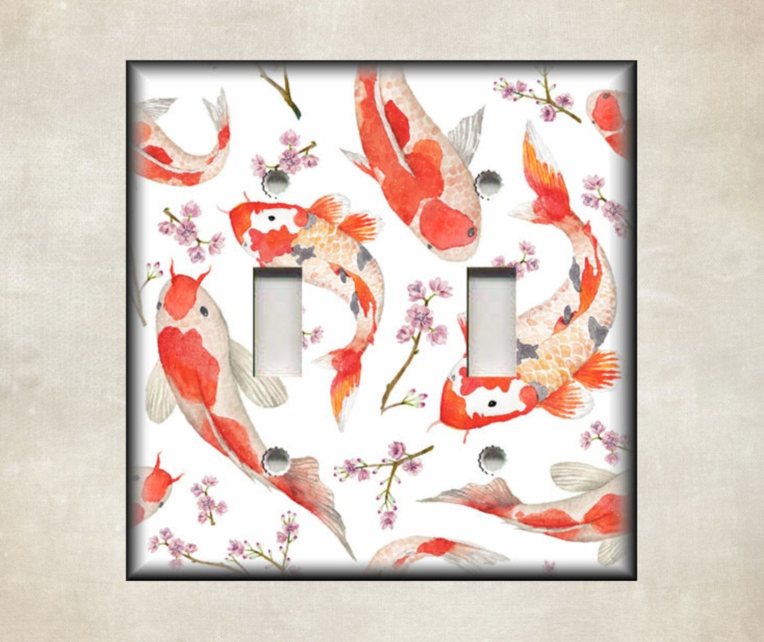 Koi Fish Switch Plate Covers and Outlet Covers Home Decor Metal Light