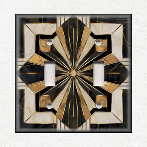 Black And Gold Art Deco Design Metal Light Switch Covers And Outlet Covers - Decorative Wallplates - Black Gold Art Deco Home Decor